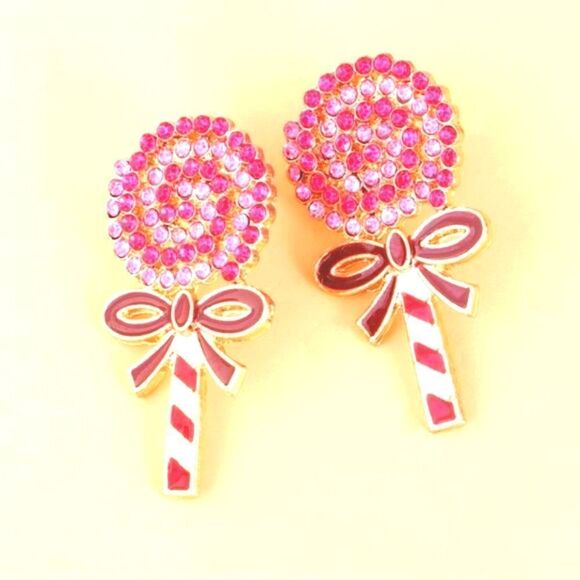 Cb#5 CHRISTMAS LOLLIPOPS  RHINESTONE EARRINGS - Picture 2 of 9